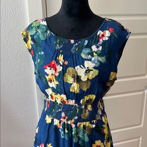 Maeve Blue Floral Midi Dress Small
